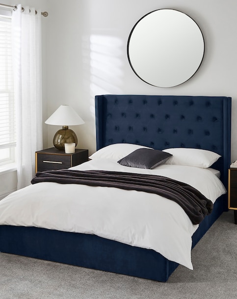 Allegra Winged Velvet Ottoman Bed with 3 Layer Memory Foam Hybrid Mattress