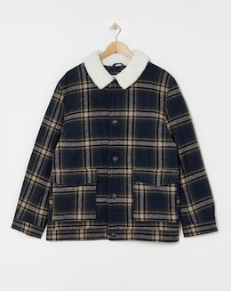 Borg Collar Check Shacket