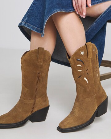 Rowan Suede Cut Out Detail Western Boots - Wide Fit (E) & Standard Calf