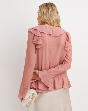 Womens Chiffon Ruffle Detail Blouse - Berry