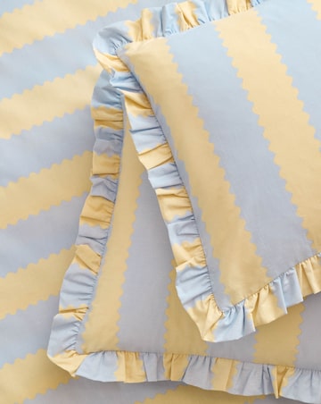 Wylder Birdie Stripe Cotton Blend Ruffle Duvet Set
