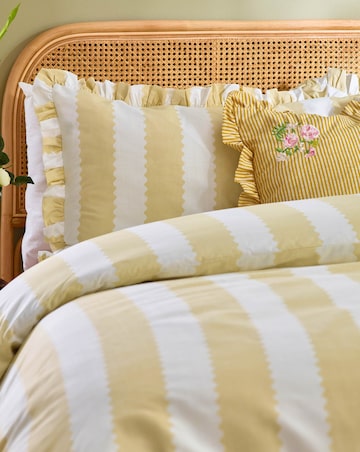 Wylder Birdie Stripe Cotton Blend Ruffle Duvet Set