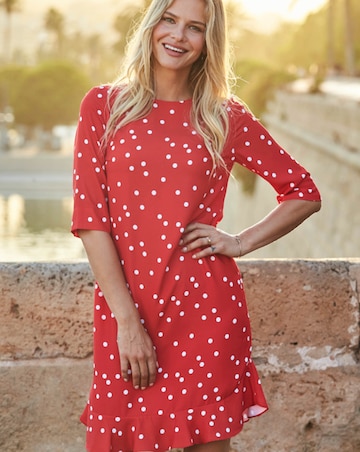 Sosandar Spot Print Ruffle Hem Shift Dress