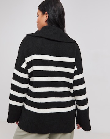 Mono Stripe Zip Neck Longline Jumper