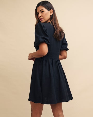 Nobody's Child BlackStarlight Linen Long Sleeve Mini Dress