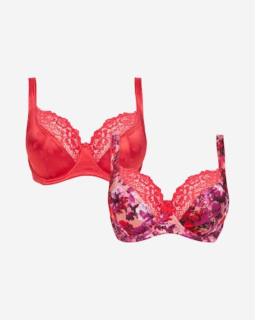 Pretty Secret 2 Pack Laura Pink Floral/Hot Pink Full Cup Bras B-H
