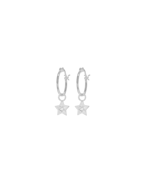 Sterling Silver Hoop Star Drop Earrings