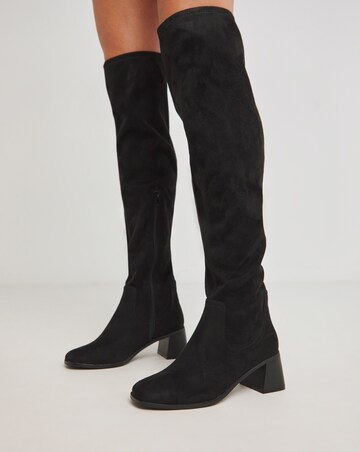 Walker Block Heel Over Knee Stretch Boots - Extra Wide Fit (EEE) & Curvy Calf