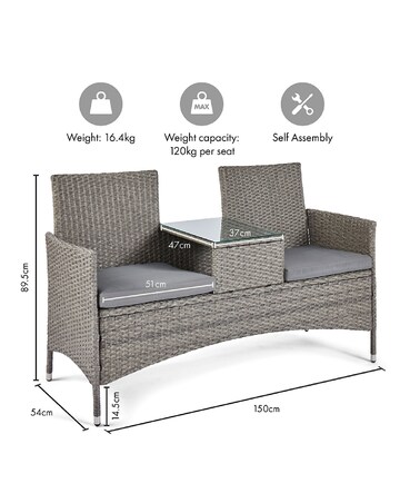 VonHaus Bali Grey Rattan Garden Loveseat Bench