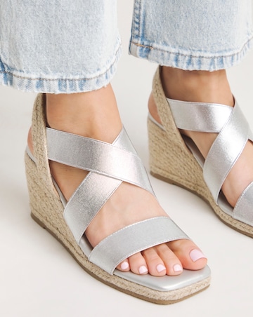 Kelly Elastic Cross Strap Wedge Espadrille Sandals Extra Wide EEE Fit
