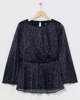 Joanna Hope Fluted Sleeve Metallic Plisse Wrap Blouse