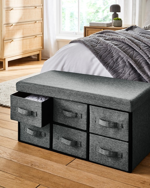 Faux Linen Drawer Ottoman With Storage Drawers
