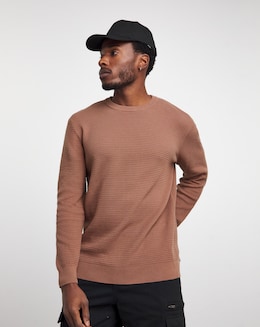 Pink Textured Knitted Crew Neck Jumper