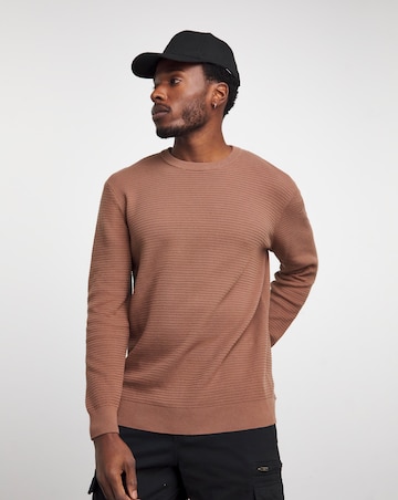 Pink Textured Knitted Crew Neck Jumper