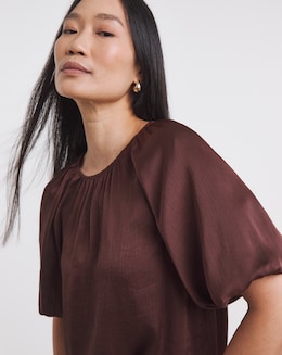 Satin Bubble Sleeve Top