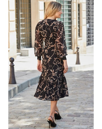 Sosandar Boroque Frill Hem Shirred Cuff Sleeve Wrap Dress