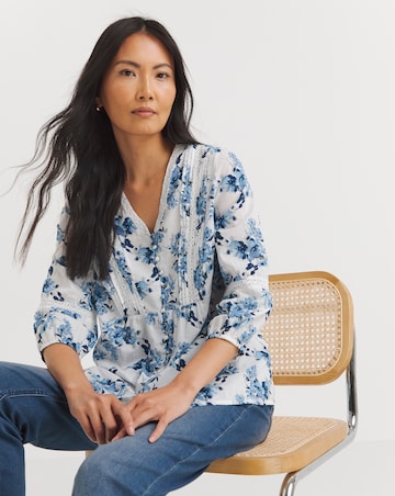 Julipa Lace Trim Pintuck Cotton Blouse