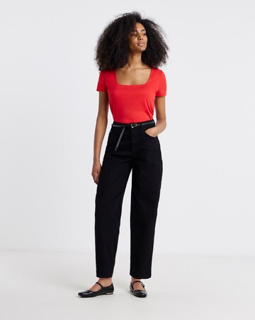 Black and Red 2 Pack Soft Touch Square Neck Tops