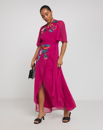 Hope & Ivy Constance Embroidered Wrap Dress