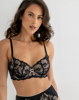 Pour Moi Atelier Lace Balcony Wired Non Pad Bra Black/Cosmetic