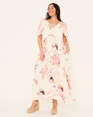 FatFace Copper & Black Marlow Flute Sleeve Dress