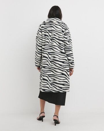 Longline Zebra Print Faux Fur Coat