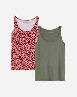 Khaki &amp; Print 2 Pack Swing Vests