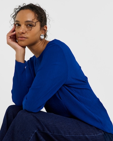 Blue Fine Plisse Peplum Top