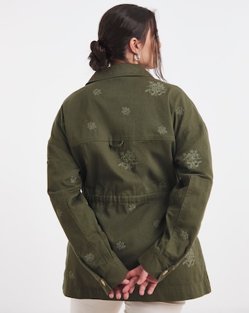 Simply Be Khaki Floral Embroidered Utility Jacket
