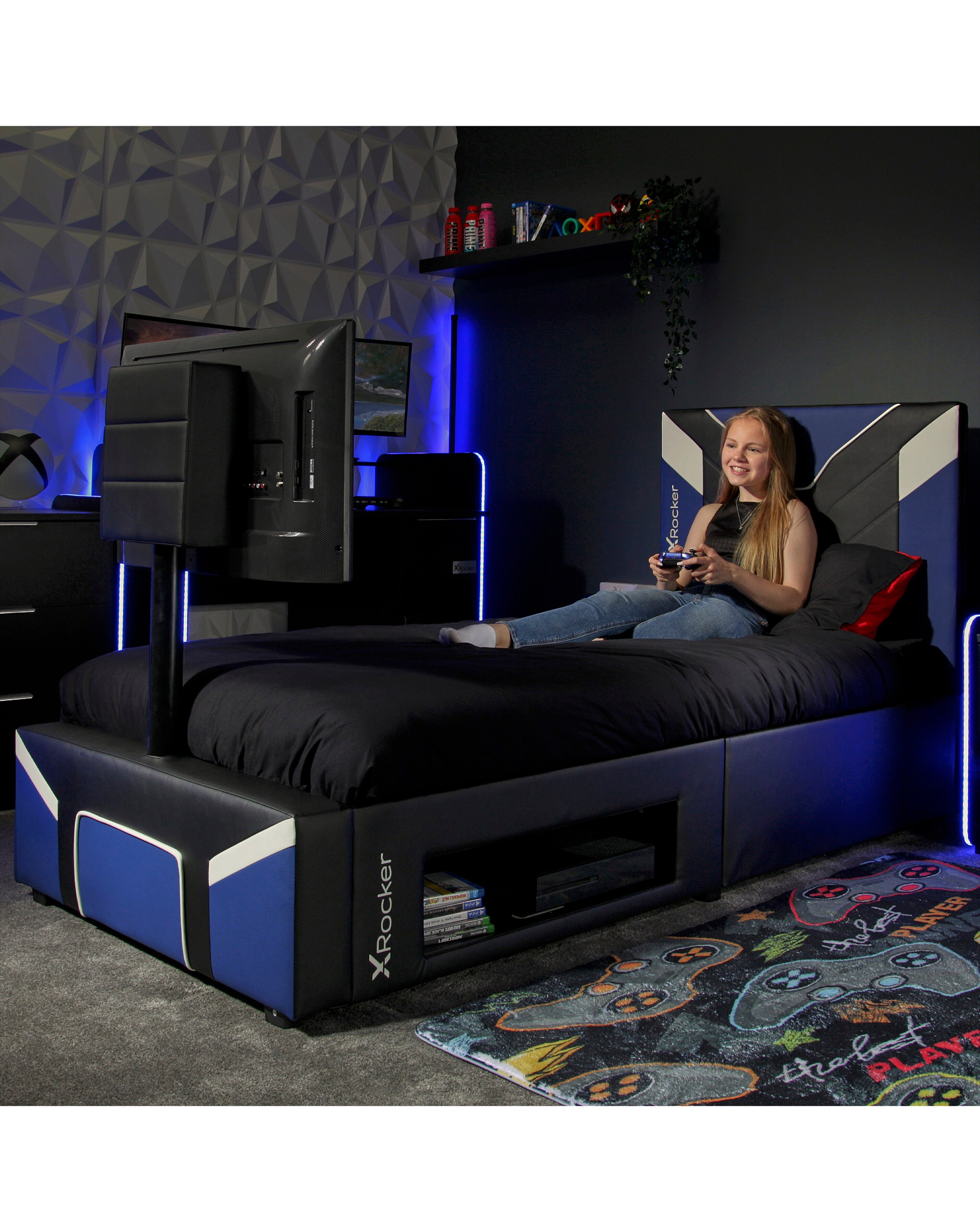 X Rocker Single Cerberus Twist TV Bed - Blue | Ambrose Wilson