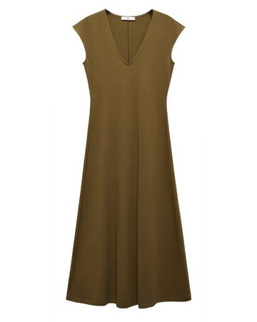 Mango Brown V Neck Midaxi Dica Dress