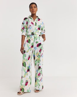 Printed Textured Wide Leg Trousers