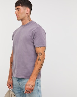 Relaxed Fit Acid Wash T-Shirt- Mauve