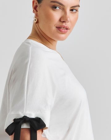 Simply Be Black & White Ribbon Trim T-Shirt