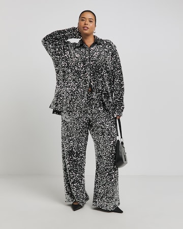 Gunmetal Wide Leg Sequin Trousers