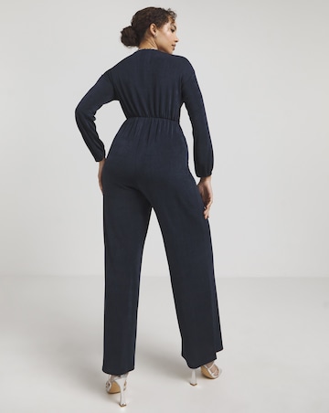 Simply Be Navy Slinky Knot Front Wide Leg Jumpsuit