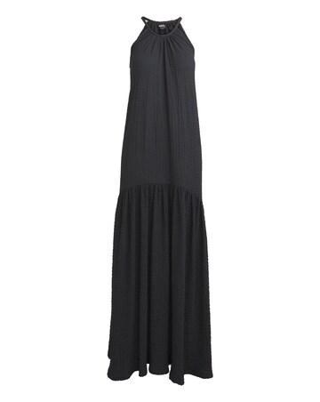 Black Textured Jersey Drop Waist Maxi Dress