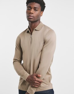 Premium 100% Mercerised Zip Polo- Mocha