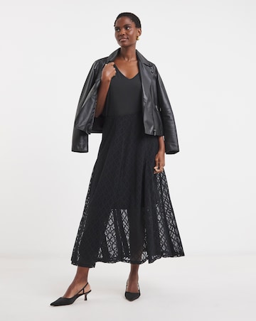 Black Lace Godet Skirt