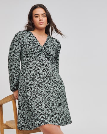 Ditsy Print Supersoft Knot Front Skater Dress