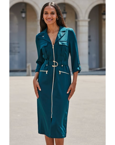 Sosandar Zip Through Utility Midi Shirt Dress