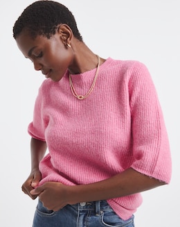 Cosy Yarn Pink Ribbed Short Sleeve Jumper
