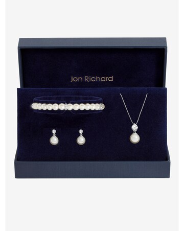 Jon Richard Silver Plated And Crystal Pearl Trio Set - Gift box