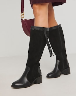 Joe Browns Black Suede Knee High Boot -Wide Fit (E) &amp; Standard Calf