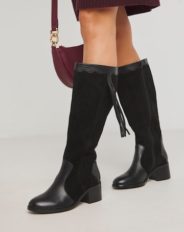 Joe Browns Black Suede Knee High Boot -Extra Wide Fit (EEE) & Standard Calf