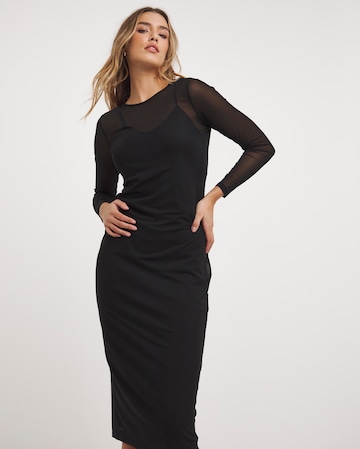 Black Long Sleeve Mesh Midaxi Column Dress