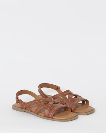 Sedona Contast Stitch Leather Strappy Flat Sandals - Wide Fit (E)