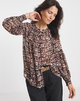 Georgette Collarless Blouson Sleeve Blouse