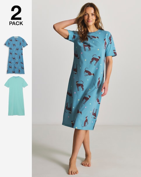 Pretty Secrets (2 Pack) Value Midi Nighties Dog Print