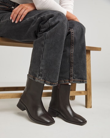 Heavenly Soles Brianna Low Block Heel Square Toe Leather Boots - Wide Fit (E)
